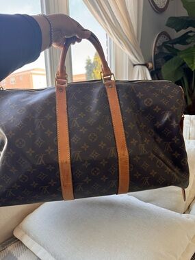 Louis Vuitton Monogram Canvas Travel Duffel in Brown and Tan Leather